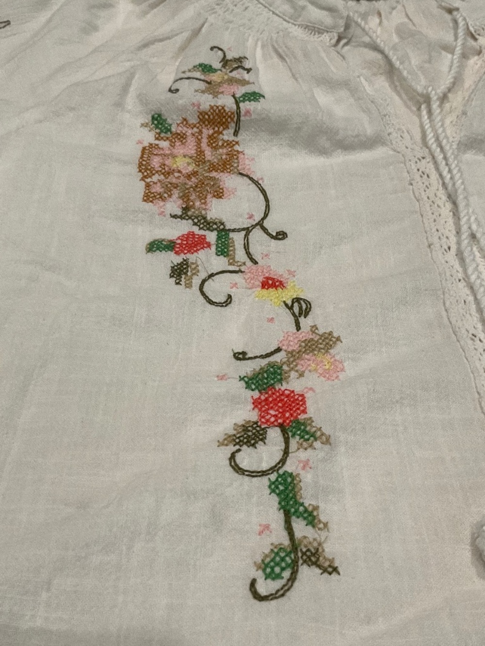 Jennifer & Grace Embroidered Peasant Blouse w/ Floral Accents Crocheted Trim - Picture 8 of 14